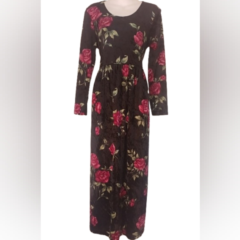 Brett Alixander vintage Gothic Renaissance floral velvet maxi dress